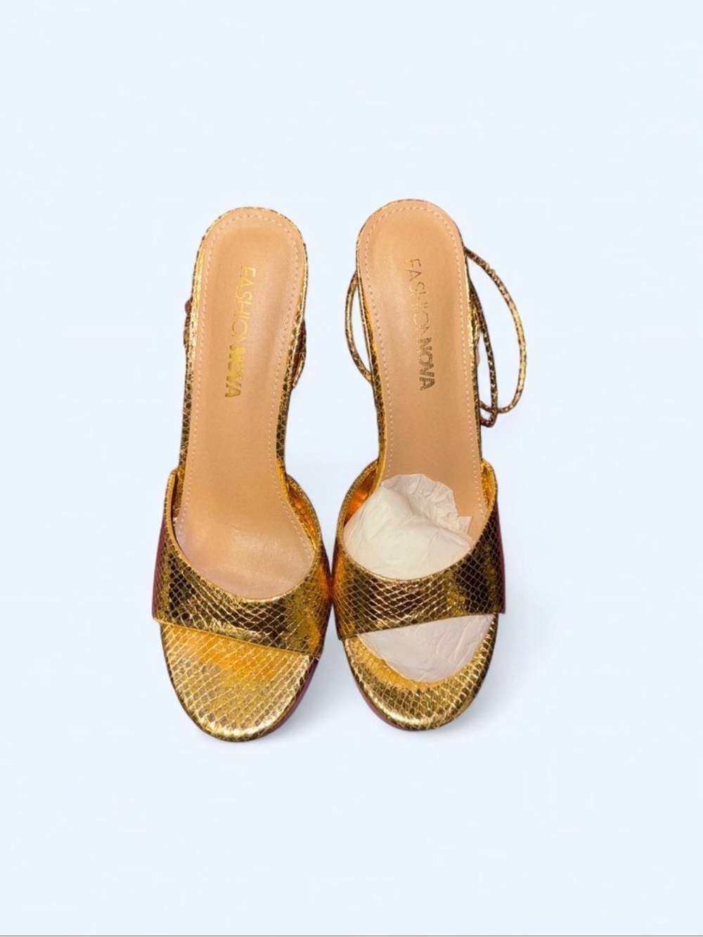 Fashion Nova Metallic Gold Lace Up Heels